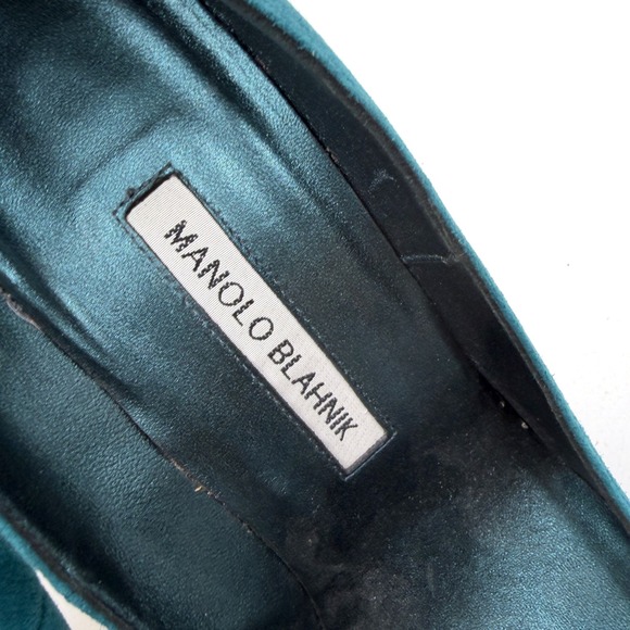 Manolo Blahnik BB Suede Pumps Teal Pointed Stiletto Heels Slip On Sz 39.5 / 9.5 - Picture 5 of 9